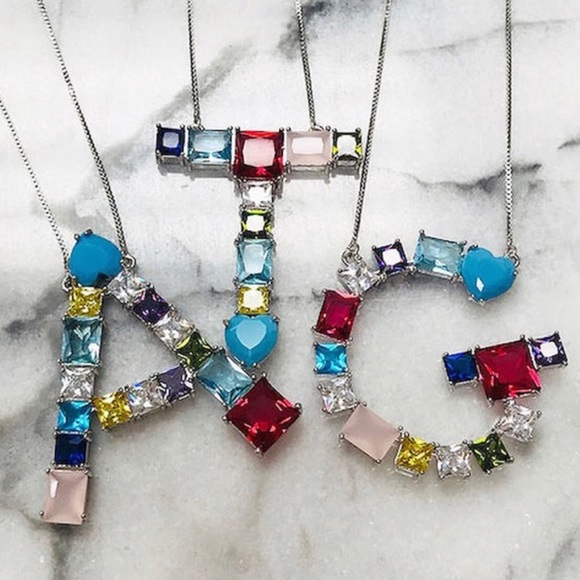 Large Colorful Crystal Initial Necklace-Boutique - Picture 4 of 11